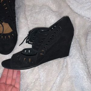 Black lace up wedges
